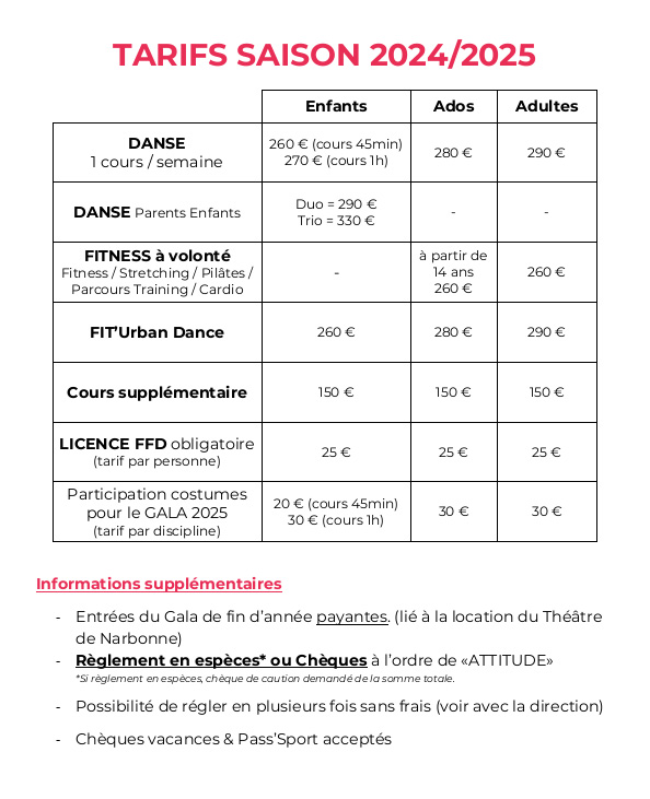 ATTITUDE tarifs 2024-2025